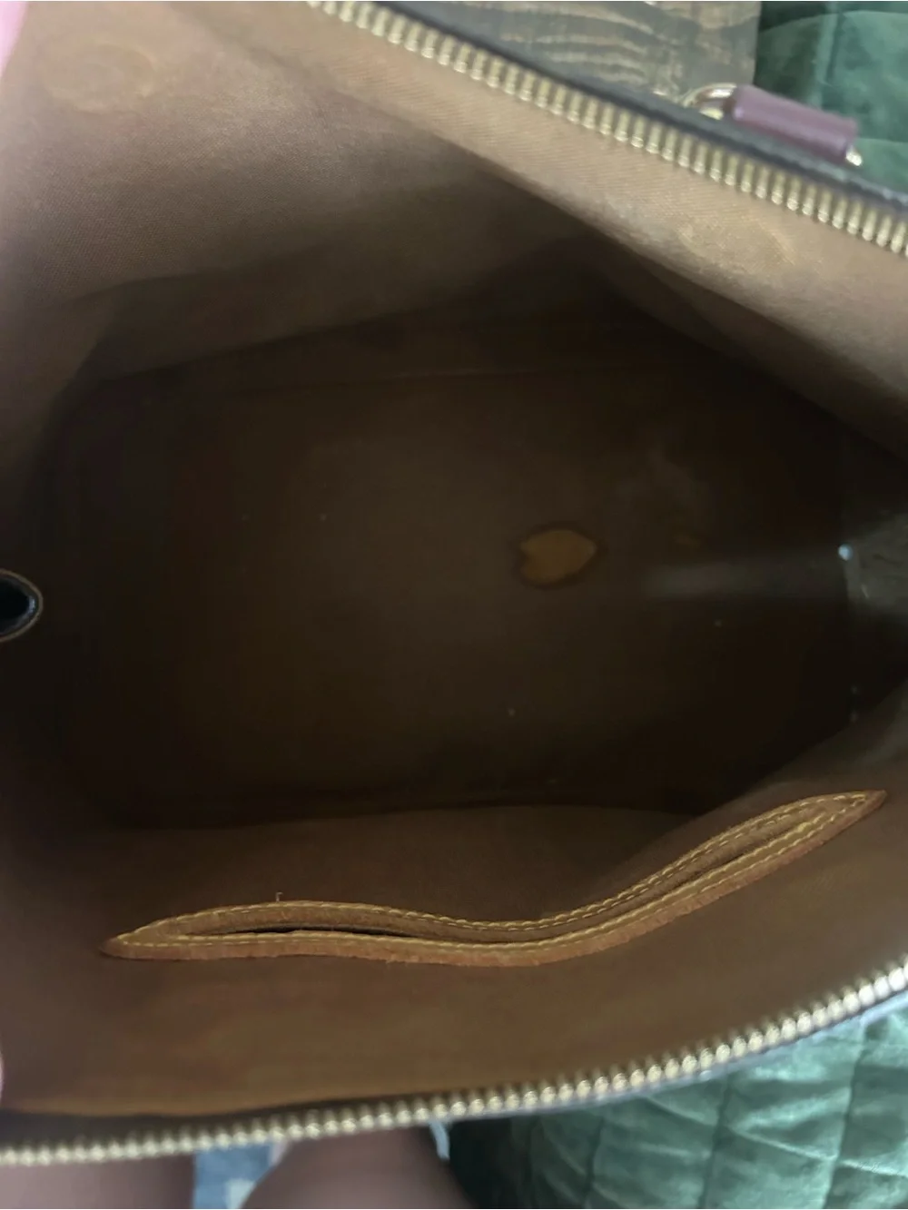 Louis Vuitton Brown Monogram Satchel with Burgundy Trim and Gold Hardware